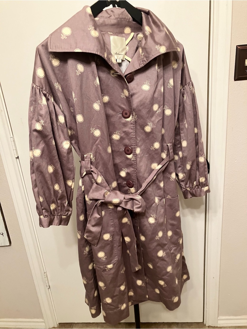 Anthropologie Elevenses Lila Dotted Trench Coat - Size 4